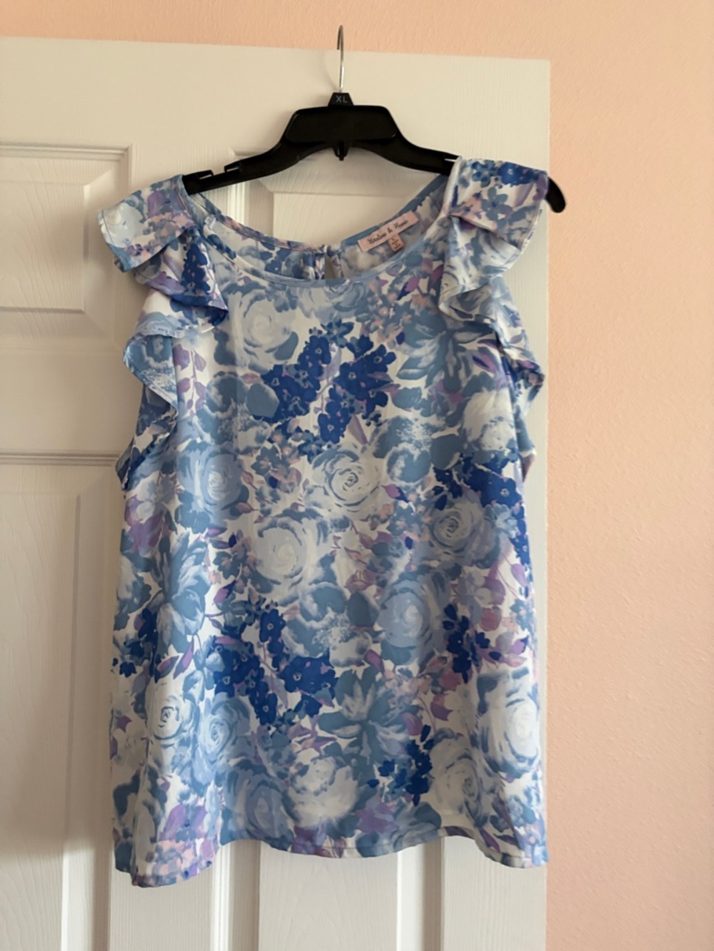 Blue Floral Ruffle Sleeve Blouse